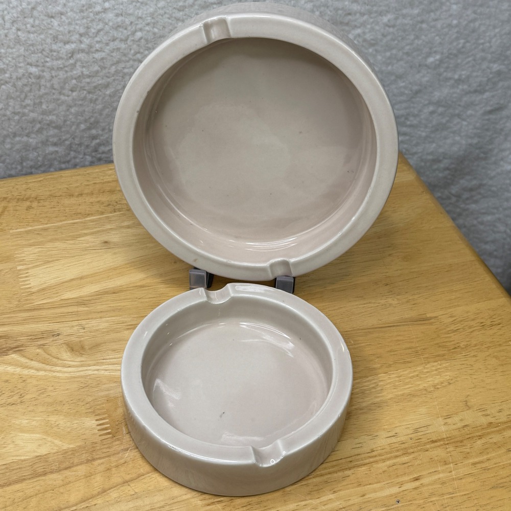 Kreiss Collection Italy Ceramic Ashtray Set Vintage Cream Beige Mid Century 2pc